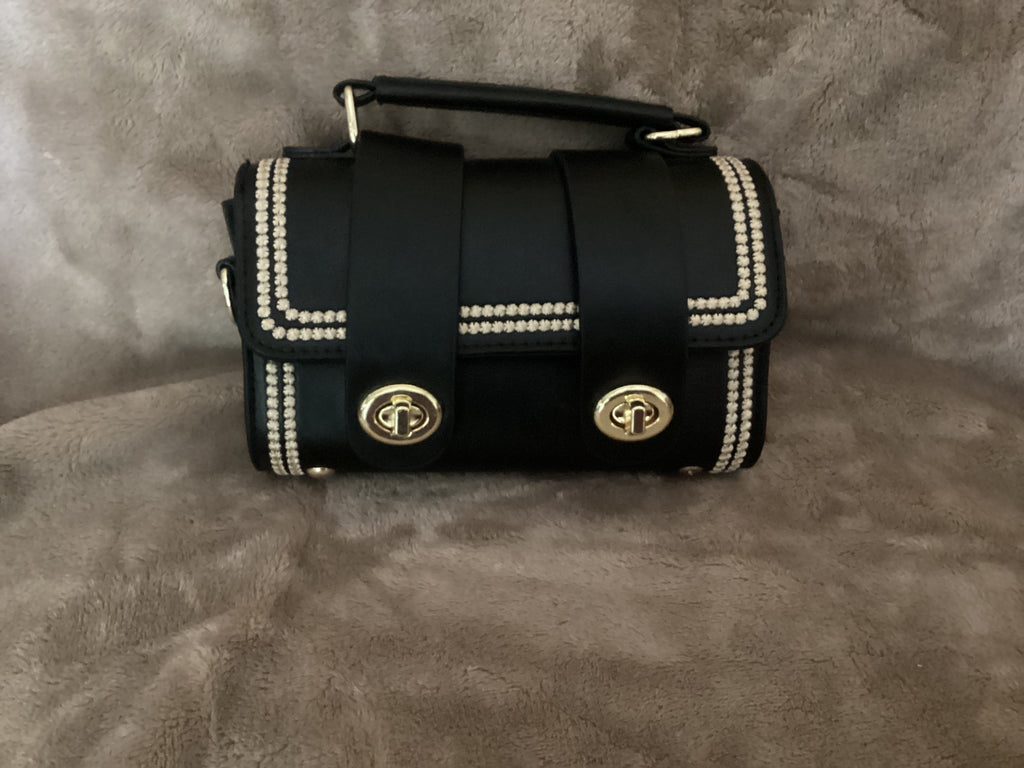 “The Kensington Mini Satchel – Black & Gold Elegance”