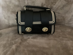 “The Kensington Mini Satchel – Black & Gold Elegance”