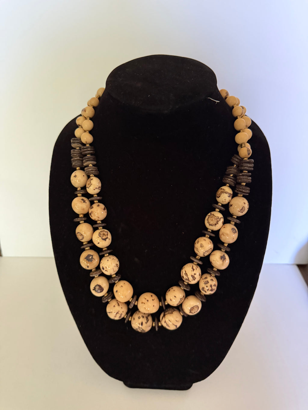 Natural Seed and Wood Bead Statement Necklace