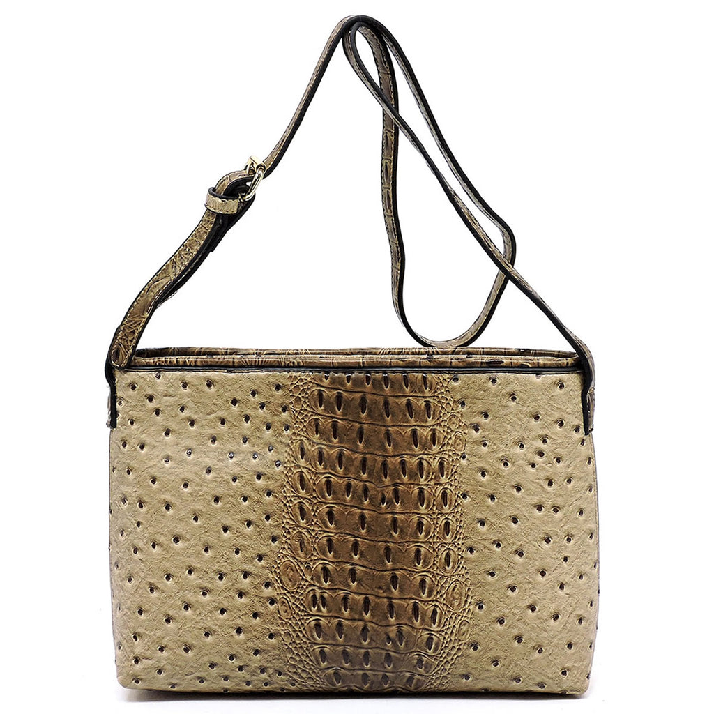 Taupe Ostrich Croc Crossbody Bag