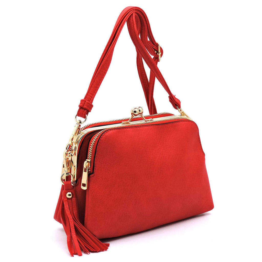 Fashion Kiss Lock Multi Compartment Crossbody Bag