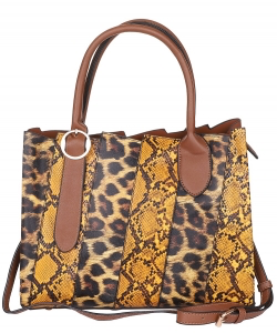 Leopard Python Snake Skin Patchwork 2in1 Satchel Wallet Set